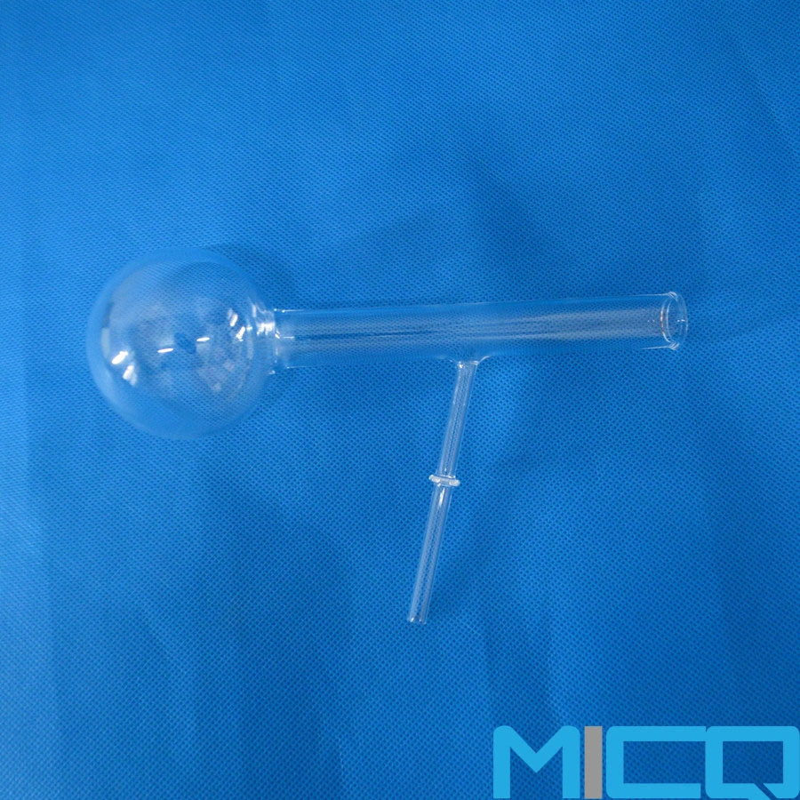 Three Outlets Quartz Glass Flask Round Bottom in Lab