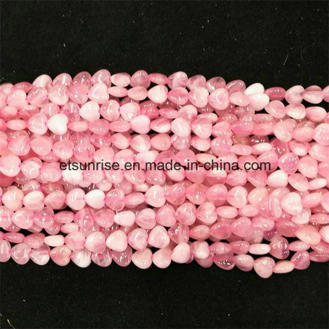 Semi Precious Stone fashion Natural Crystal Rose Quartz Hearted Bead