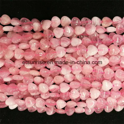 Semi Precious Stone fashion Natural Crystal Rose Quartz Hearted Bead
