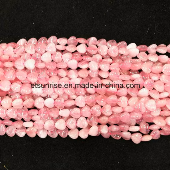 Semi Precious Stone fashion Natural Crystal Rose Quartz Hearted Bead