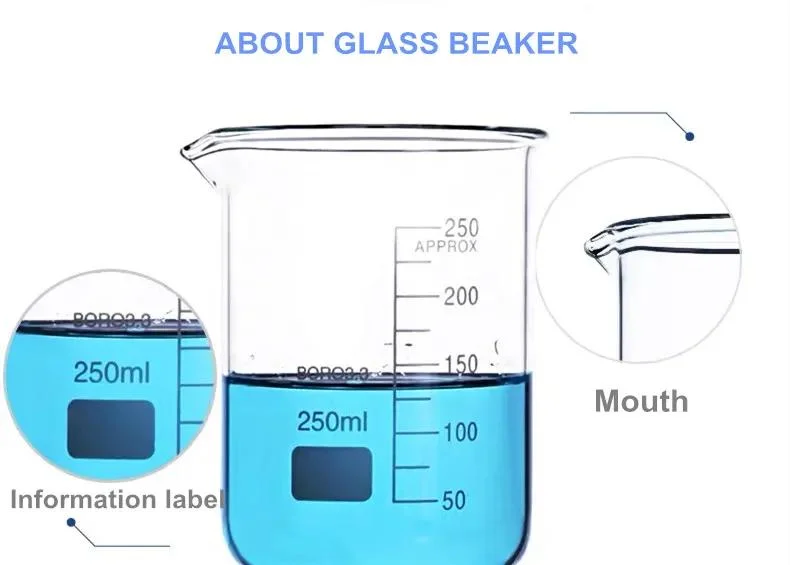 Laboratory Glassware 50ml 250ml 500ml 1000ml Heat Resistant Graduated Quartz Measuring Beakers Glass Low Form Beaker for Sale