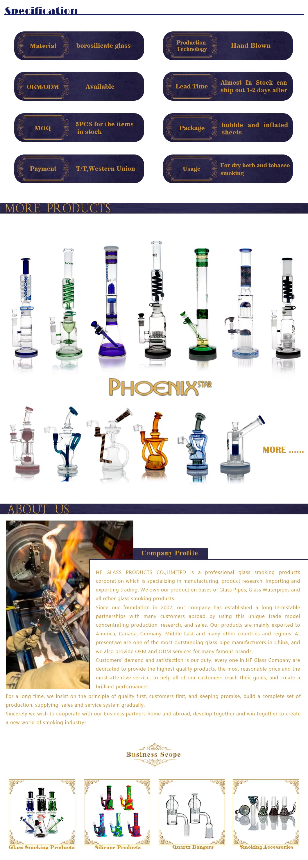 High Quality Phoenix Star New Design 9 Inches Heady Glass 8 Arms Perc 14.4 mm Joint Size with a Quartz Banger Glass Smoking Water Pipe