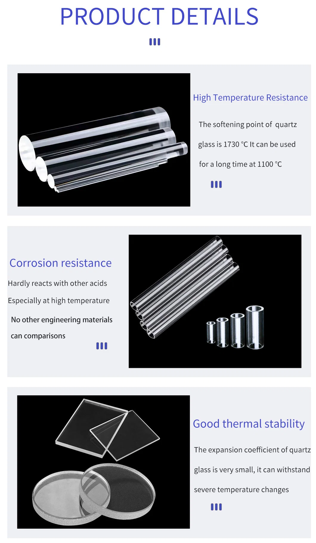 Various Sizes of Light Guide Clear Fused Silica Quartz Glass Rod